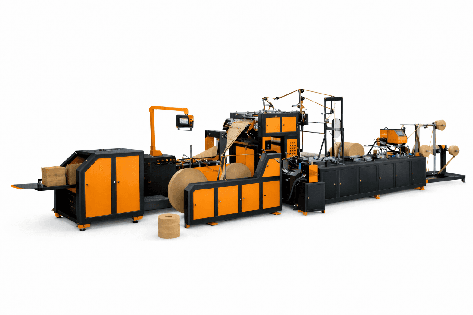 FULLY AUTOMATIC ROLL FED TWISTED ROPE AND FLAT ROPE HANDLE DUAL PURPOSE PAPER BAG MAKING MACHINE